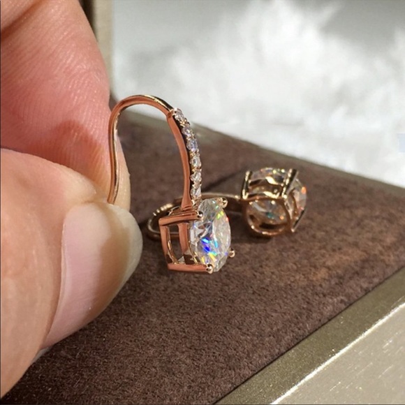 NEW 18K ROSE GOLD DIAMOND DROP EARRINGS - Picture 6 of 6